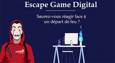 Affiche Escape game digital avec texte Saurez-vous réagir face à un départ de feu