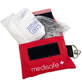 Medisafe _ Matériel de secours : kit Pochette porte-clés avec masque de protection bouche à bouche et gants