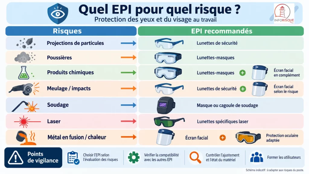 infographie protection des yeux, Quel EPI pour quel risque