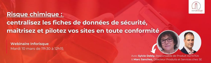 bannière Risque chimique : centralisez les fiches de données de sécurité, maîtrisez et pilotez vos sites en toute conformité